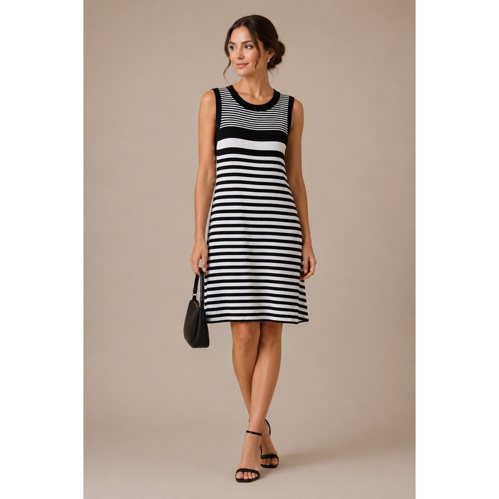 Tommy Bahama Womens Black White Striped Ribbed Knit Tank Sheath Dress XL Summer